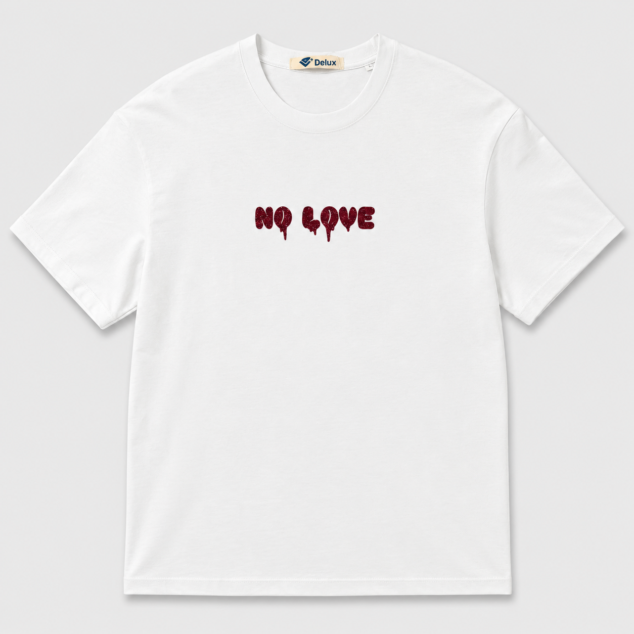 NO LOVE GLITTER TEE – WHITE FUCSIA