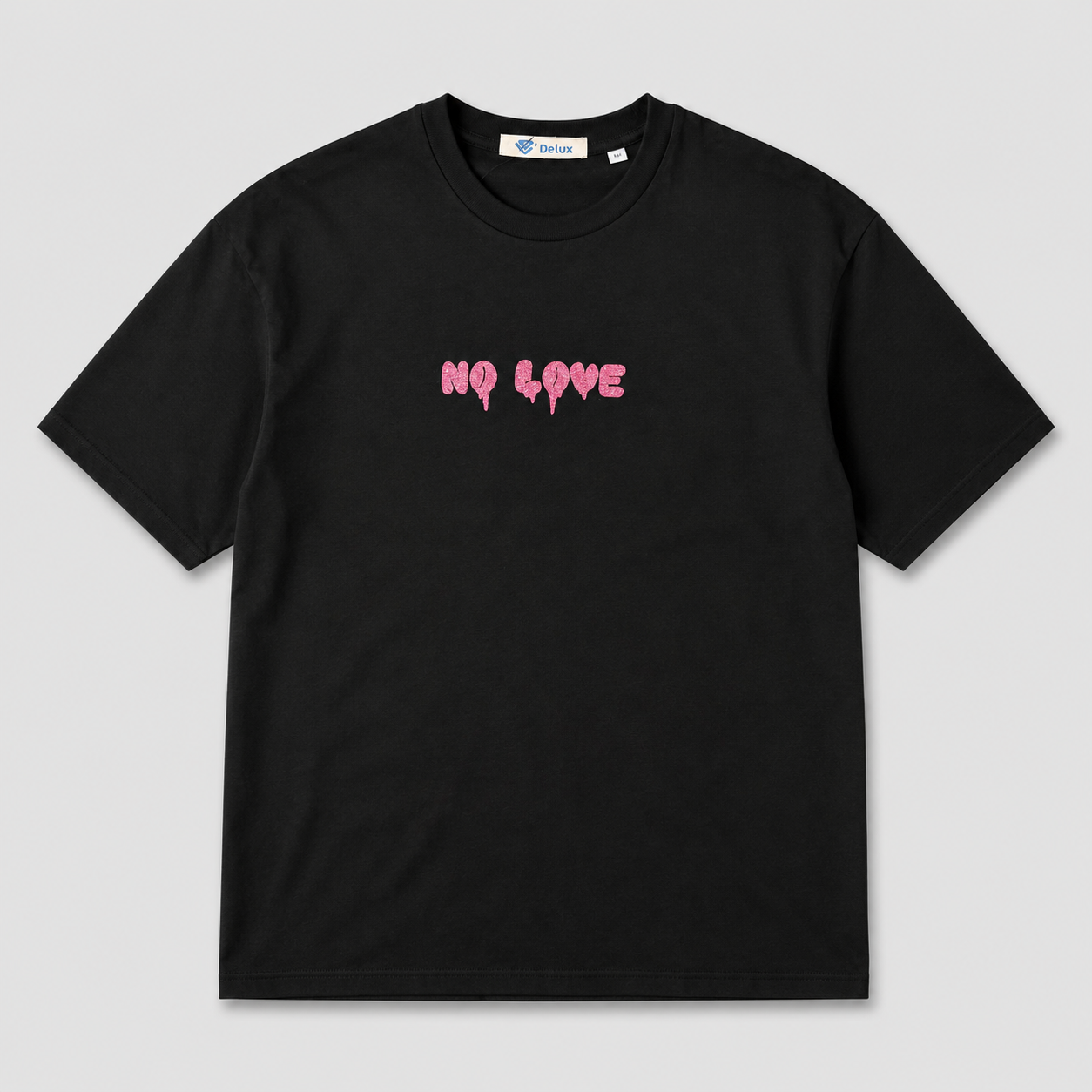 NO LOVE GLITTER TEE – BLACK FUCSIA