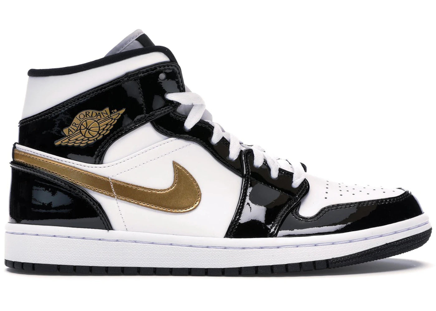 Jordan 1 Mid Patent Black Gold