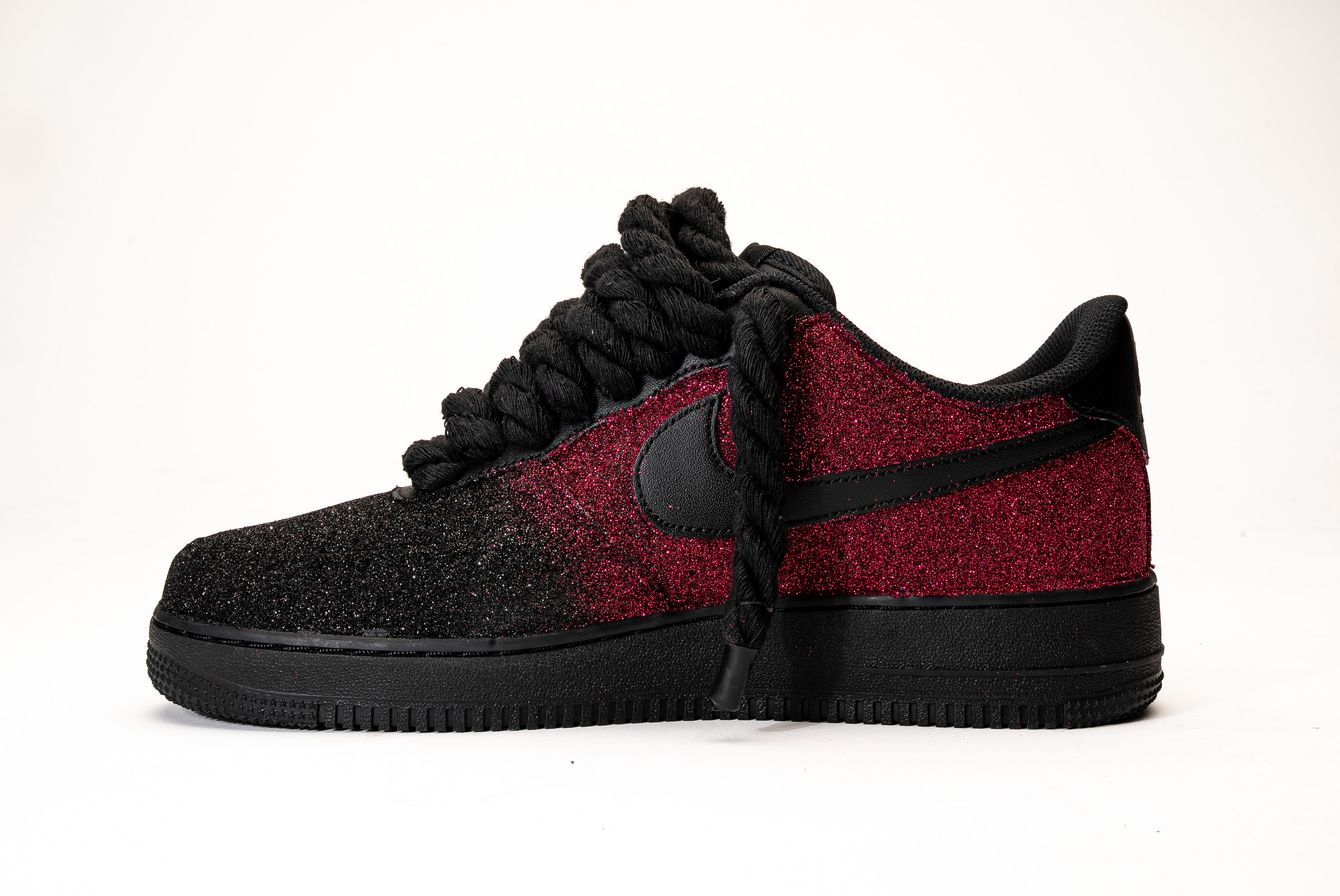 Nike Air Force 1 Rope Laces Glitter Black Red - Delux Store