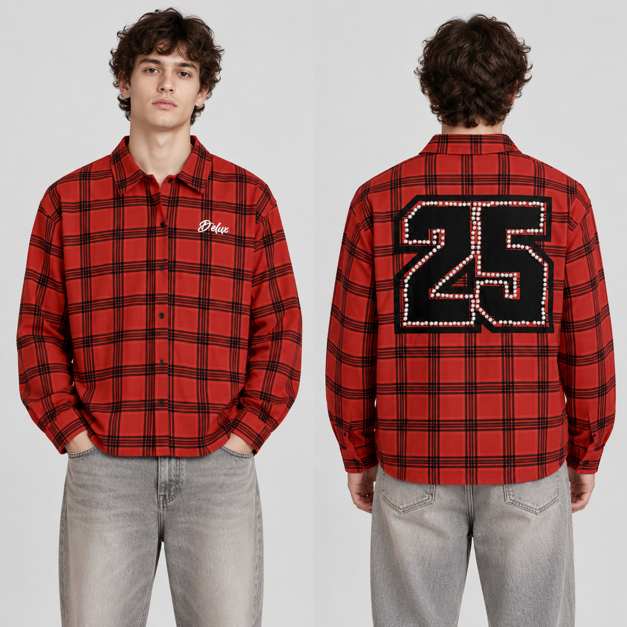 Camicia Scozzese Rossa DELUX indosso