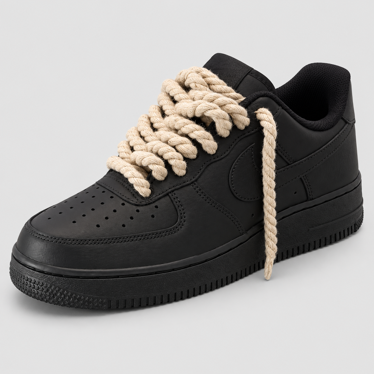 Nike Air Force 1 Rope Laces Fini BLACK - lacci Beige - mockup fronte
