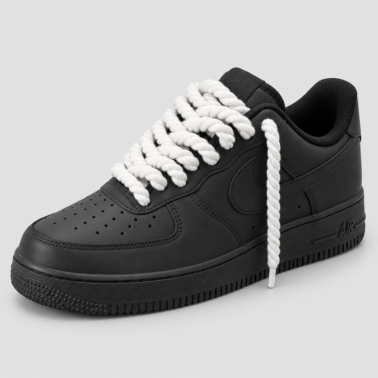 Nike Air Force 1 Rope Laces Fini BLACK - lacci Bianco - mockup fronte