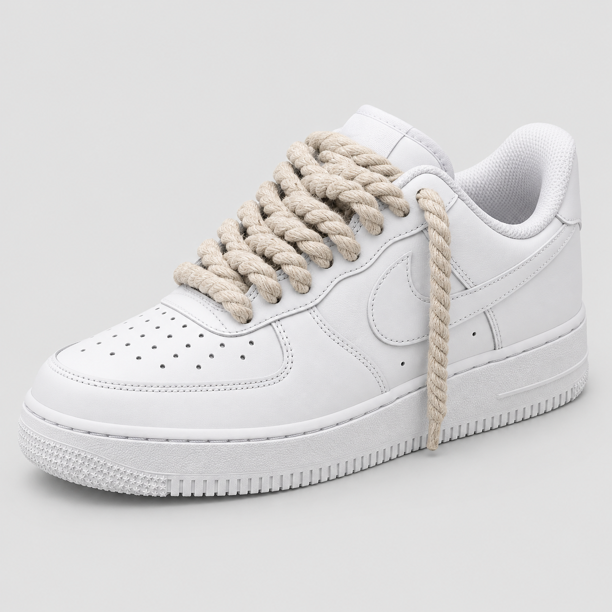 Nike Air Force 1 Rope Laces Fini WHITE - lacci Beige - mockup fronte