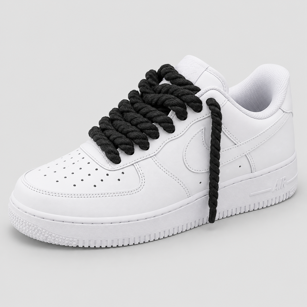 Nike Air Force 1 Rope Laces Fini WHITE - lacci Nero - mockup fronte