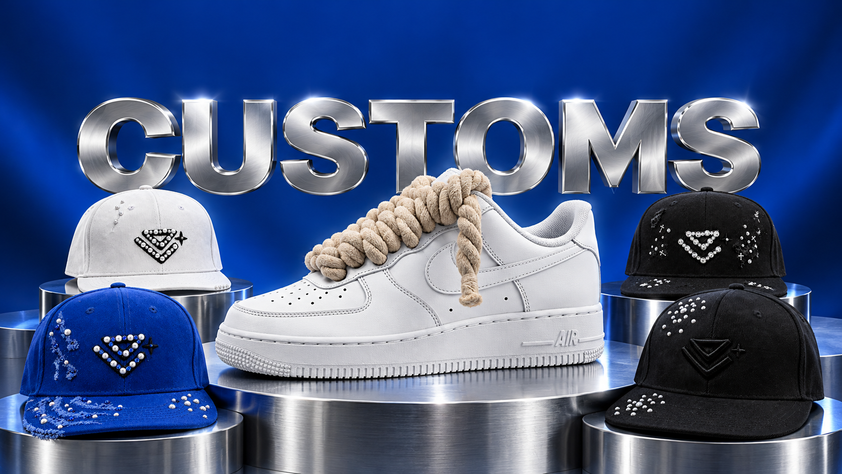CUSTOMS Delux: Air Force 1 con lacci rope beige e cappelli custom