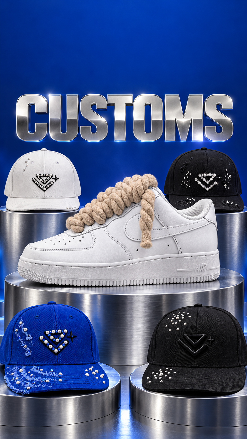 CUSTOMS Delux: Air Force 1 con lacci rope beige e cappelli custom