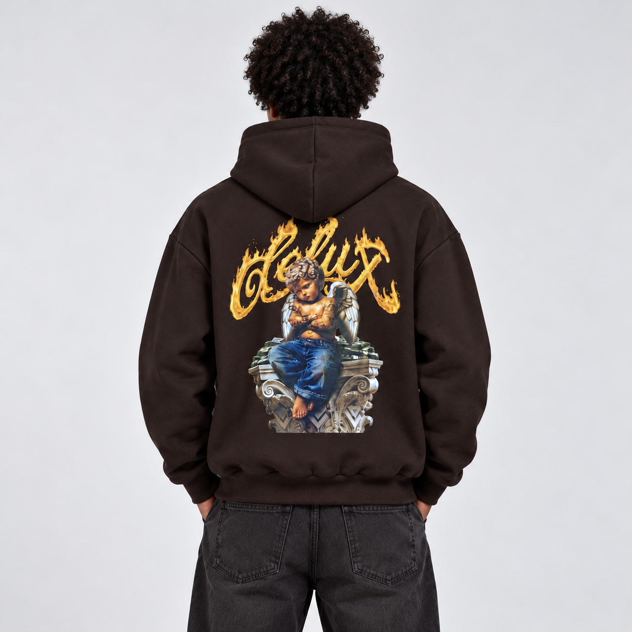 Hoodie Angels Brown - indossato retro