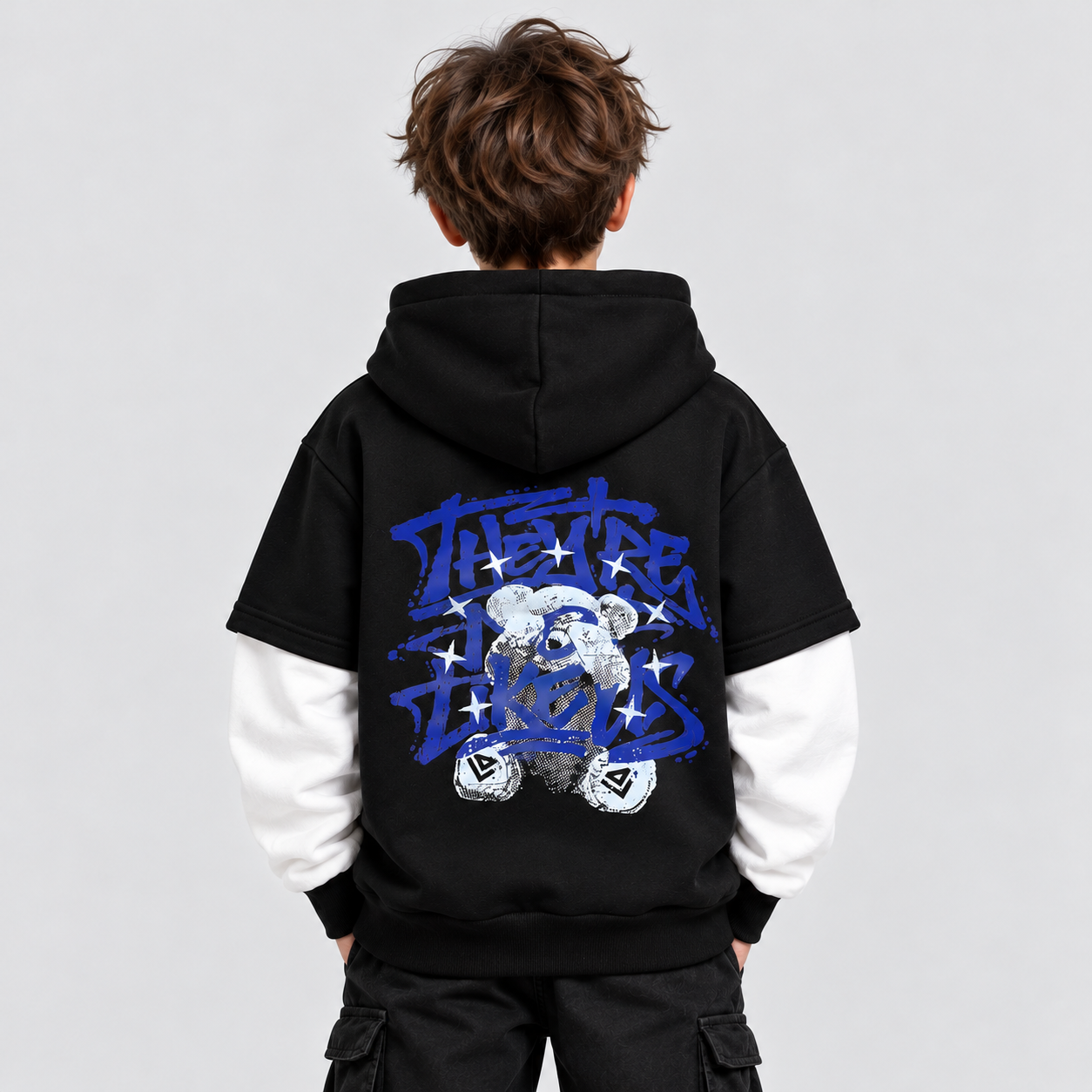 Hoodie Kids Teddy Black – indosso retro ragazzo