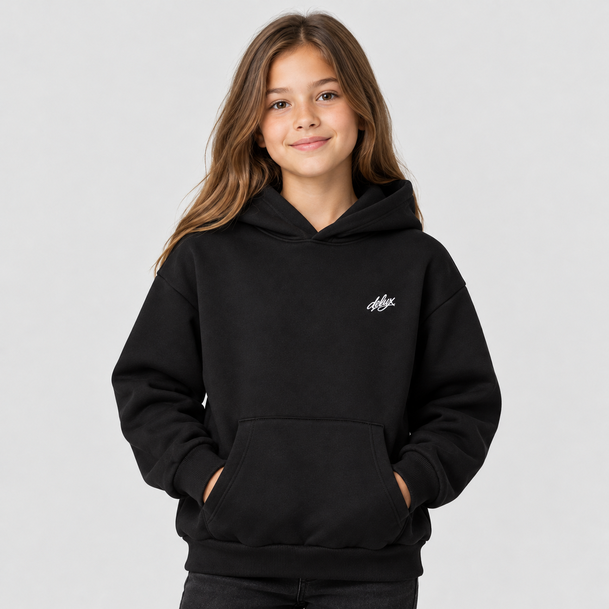 Hoodie Logo 26 Black – indosso ragazzina