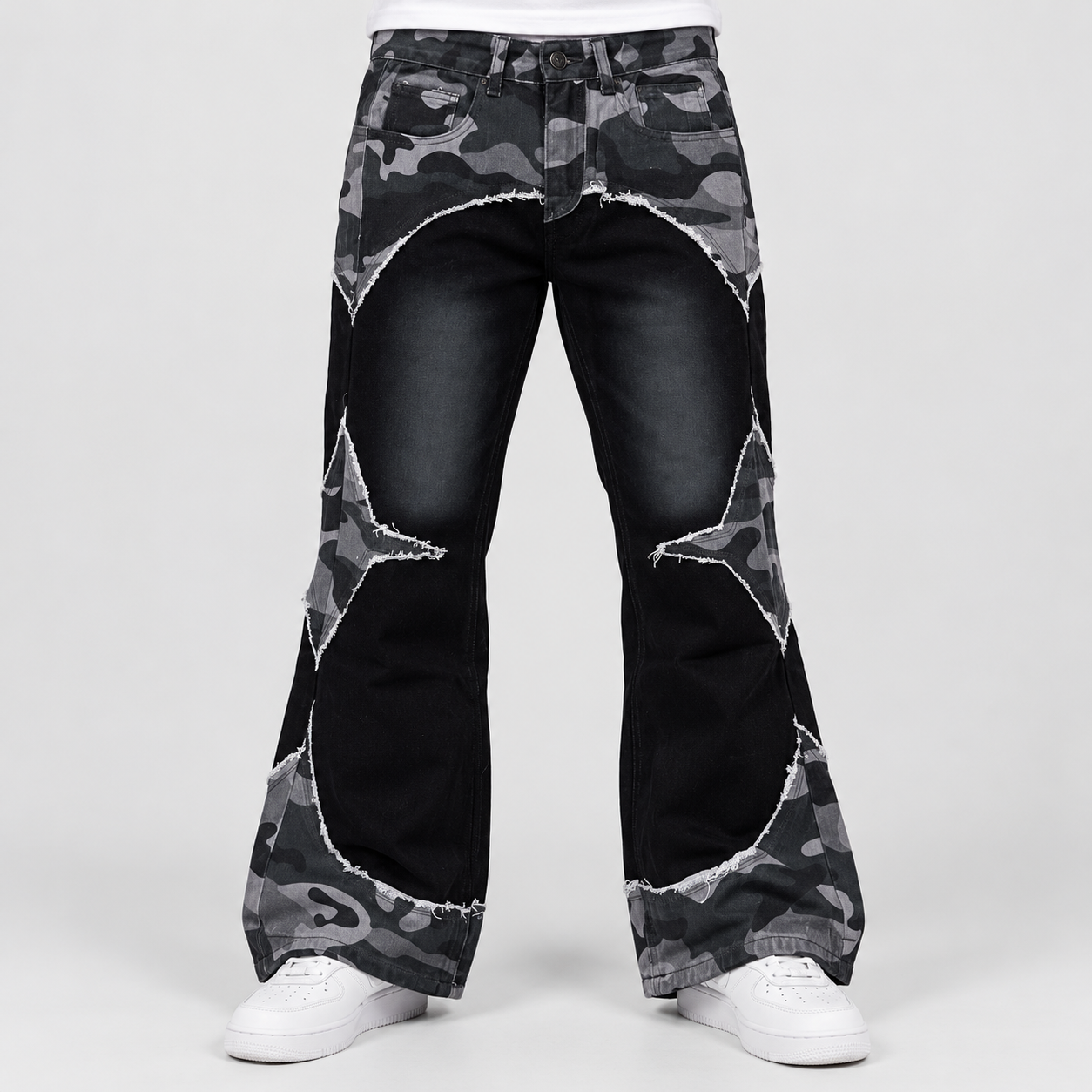 JEANS FLARE CAMO - BLACK — fronte