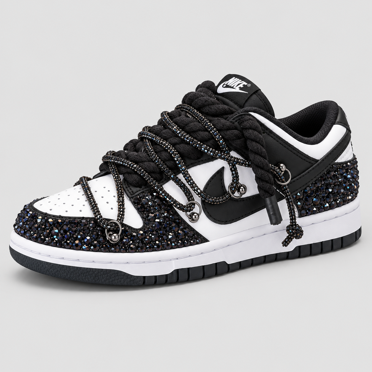 Nike Dunk Swarovski BLACK custom - tre quarti