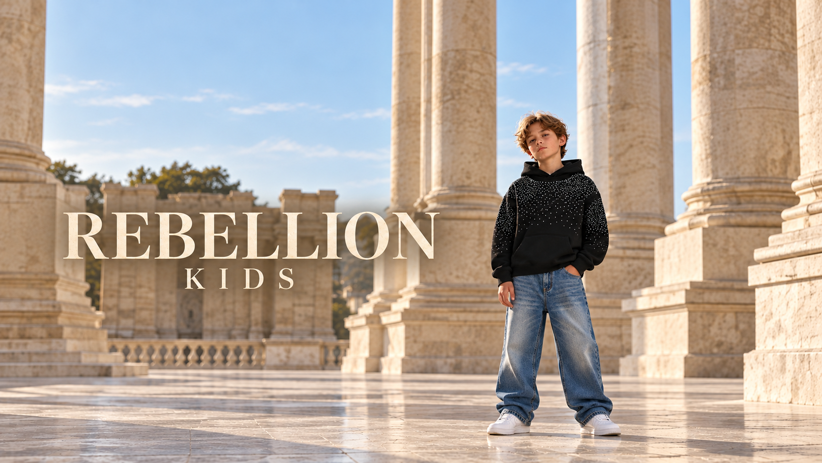 REBELLION Kids: Hoodie Diamond Black e Jeans Vintage Blue