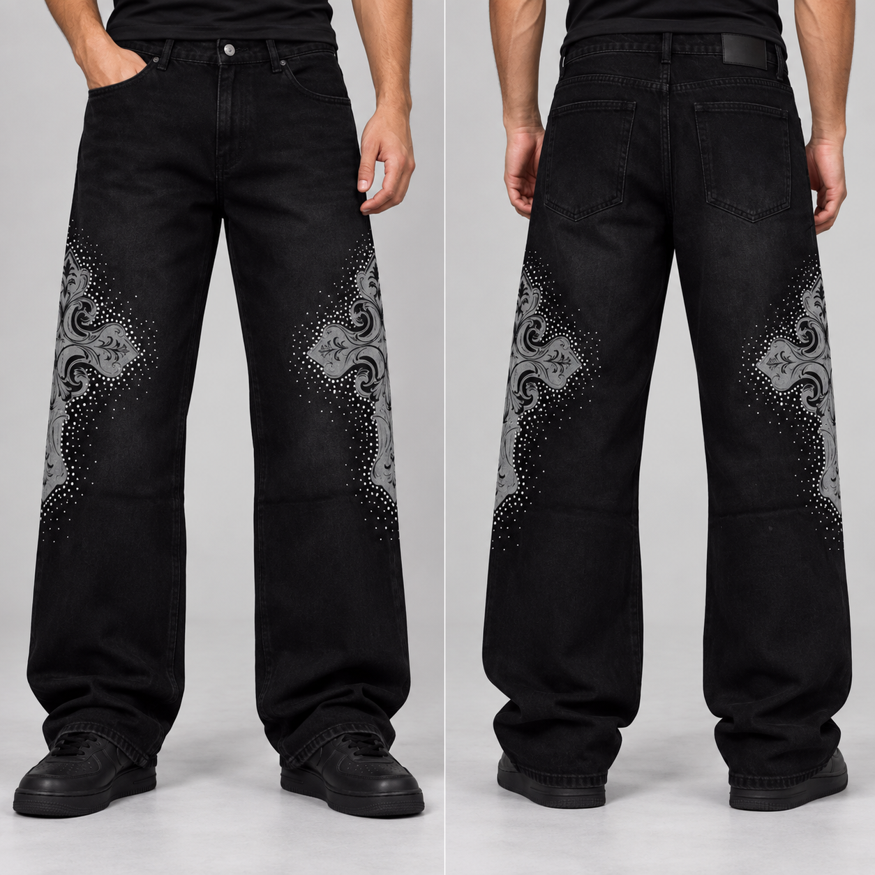 JEANS CROSS DIAMOND - BLACK