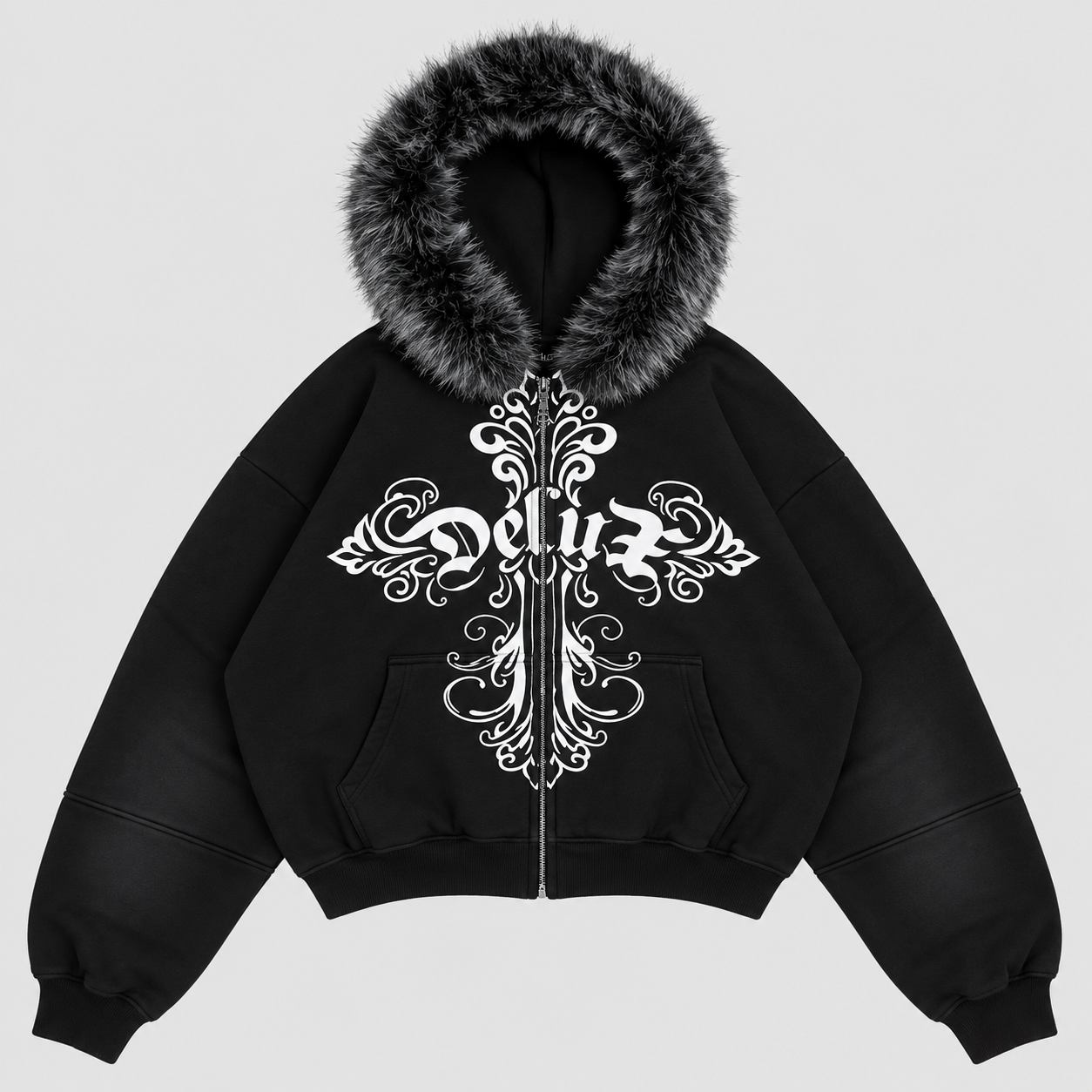 ZIP HOODIE BAROQUE FUR BLACK fronte