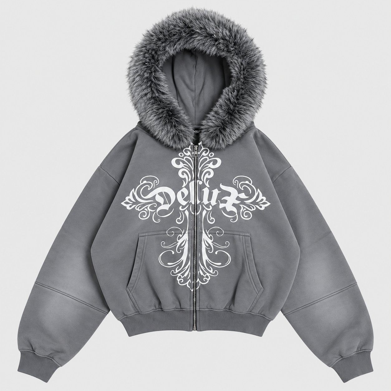 ZIP HOODIE BAROQUE FUR GREY fronte